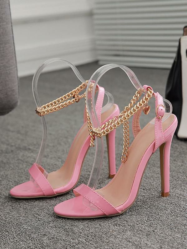 Sandals | Pink High Heel Sandals Women Open Toe Chain Detail Sandals Sandals Sandals