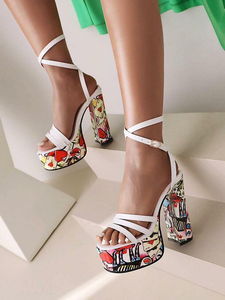 Sandals | Strappy Graffiti Platform Heeled Sandals Sandals Sandals