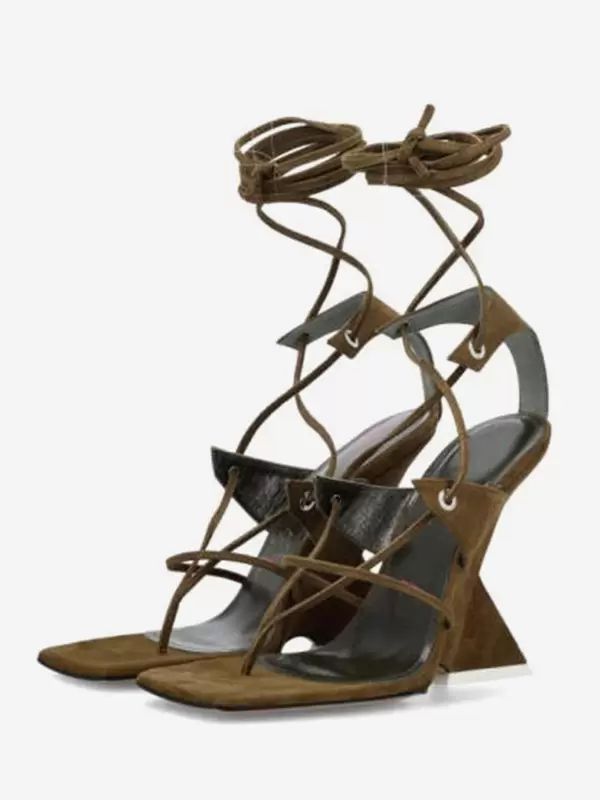 Sandals | Suede Wedge Sandals Flip Flop Designed Heel Lace Up Sandal Shoes Sandals Sandals