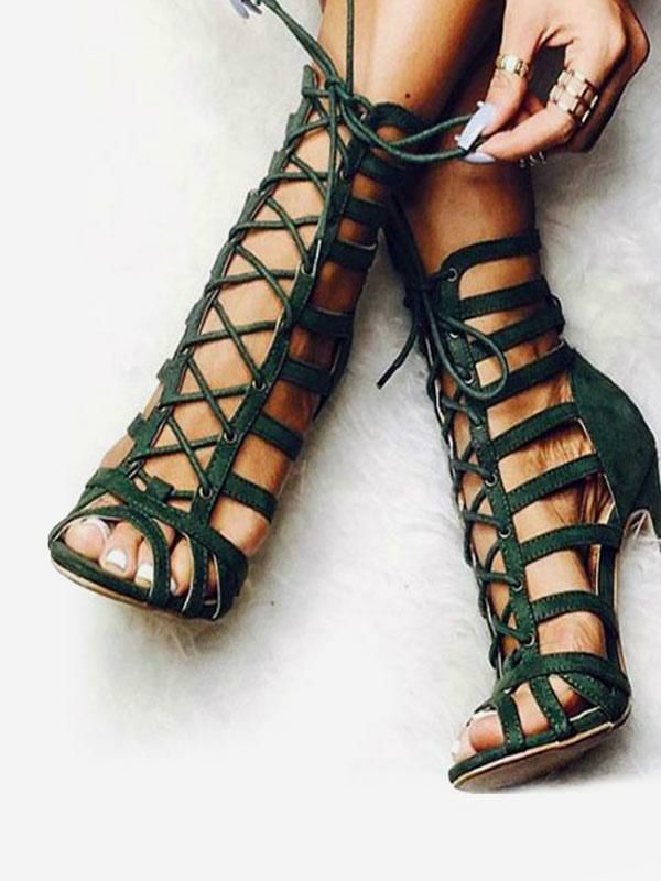 Sandals | Women Olive Gladiator Sandals Lace Up Stiletto Heel Sandals Sandals Sandals