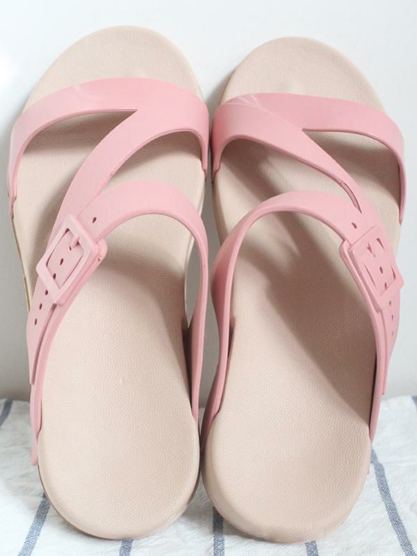 Slippers | Sandal Slippers Round Toe Strappy Buckled Detail Slide Sandals Shoes Slippers