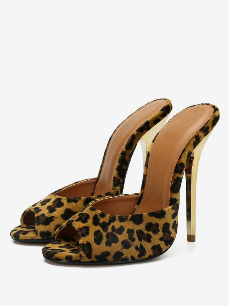 Slippers | Stiletto Heel Mule in Leopard Print Shoes Slippers