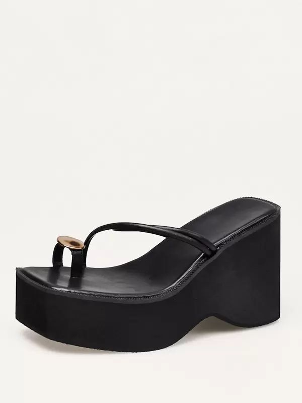 Slippers | Wedge Slippers Black Platform Toe Loop Sandal Slides Shoes Slippers