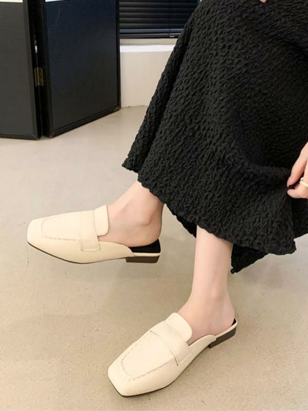 Slippers | White Mules Square Toe Backless Loafers Shoes Slippers