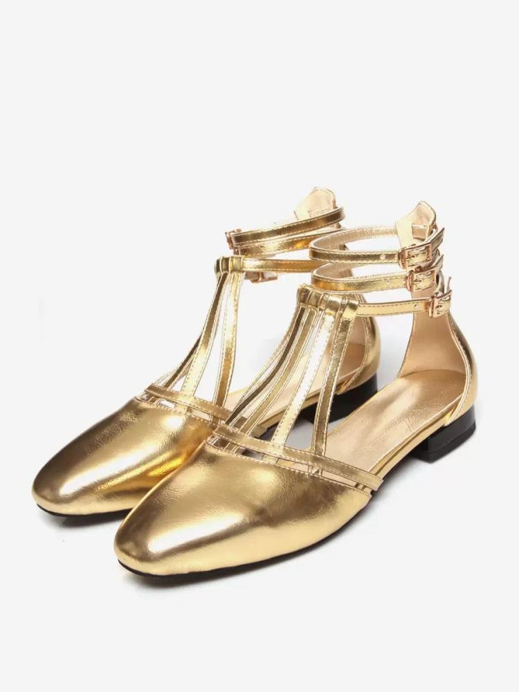 Slippers | Women Metallic Flats Round Toe Strappy Ankle Strap Ballet Flats Shoes Slippers