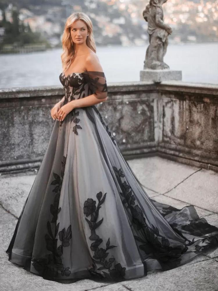 Wedding Accessories | Black Wedding Dresses A-Line Sleeveless Lace Tulle With Train Bridal Gown Wedding Wedding Accessories