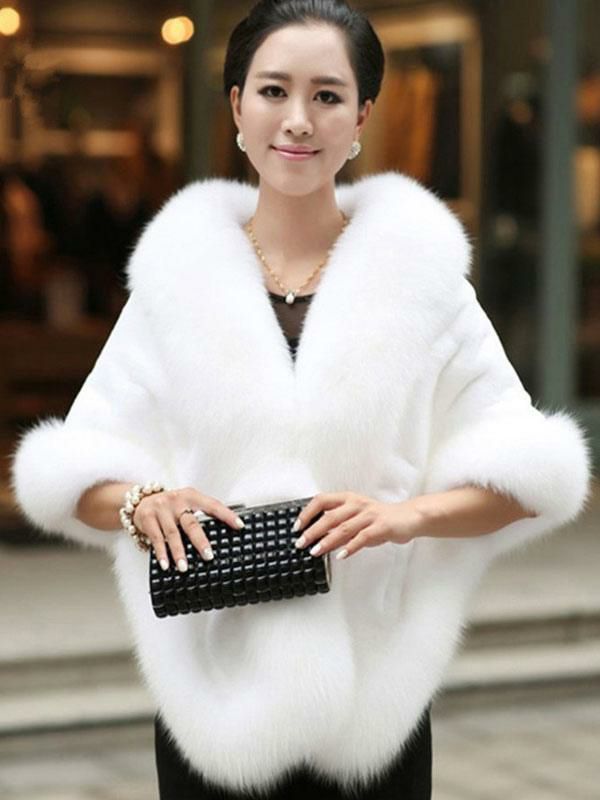 Wedding Accessories | Faux Fur Wrap Shawl White Poncho Winter Cape Coat Wedding Wedding Accessories