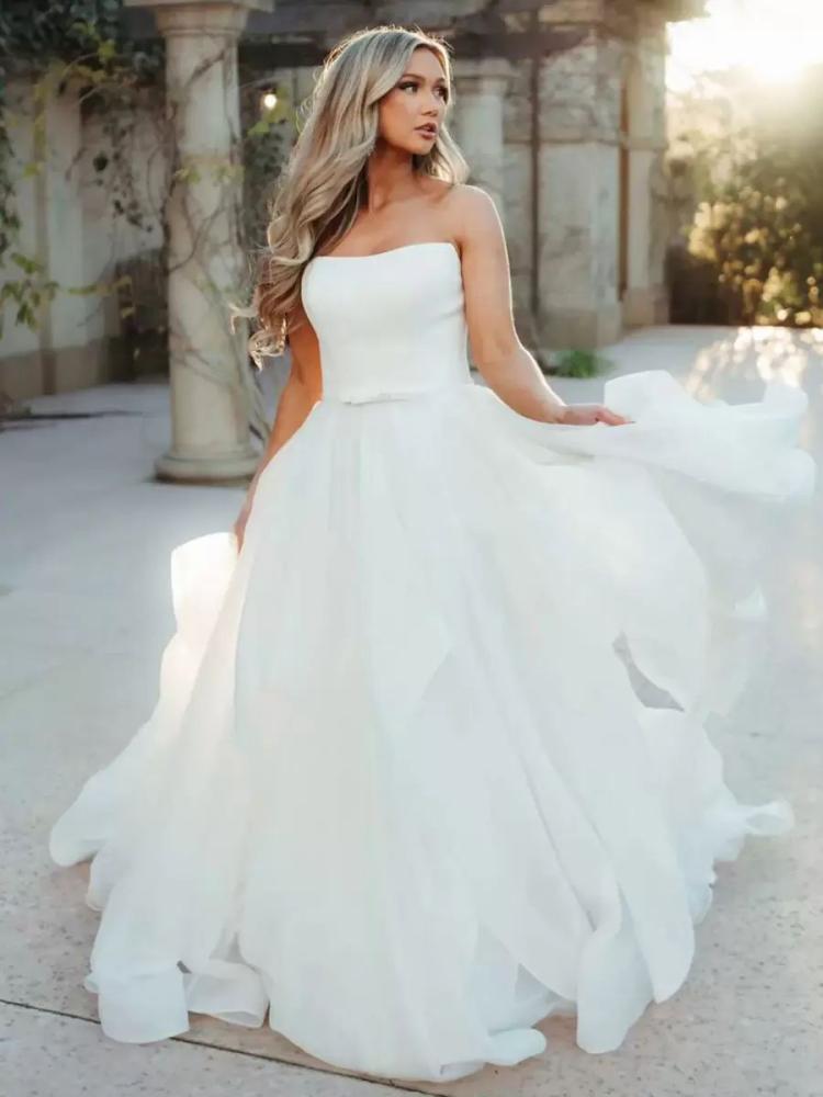 Wedding Accessories | Simple Wedding Dress Satin Fabric Strapless Sleeveless Sash A-Line Bridal Dresses Wedding Wedding Accessories