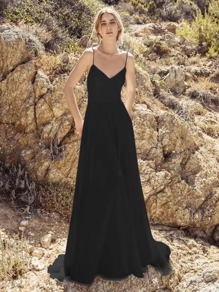 Wedding Dresses | Black Wedding Dresses A-Line Sleeveless Chiffon With Train Bridal Gown Wedding Wedding Dresses