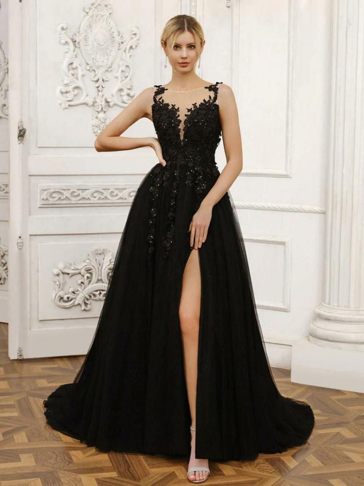 Wedding Dresses | Black Wedding Dresses Lace A-Line Sleeveless With Train Bridal Dress Free Customization Wedding Wedding Dresses