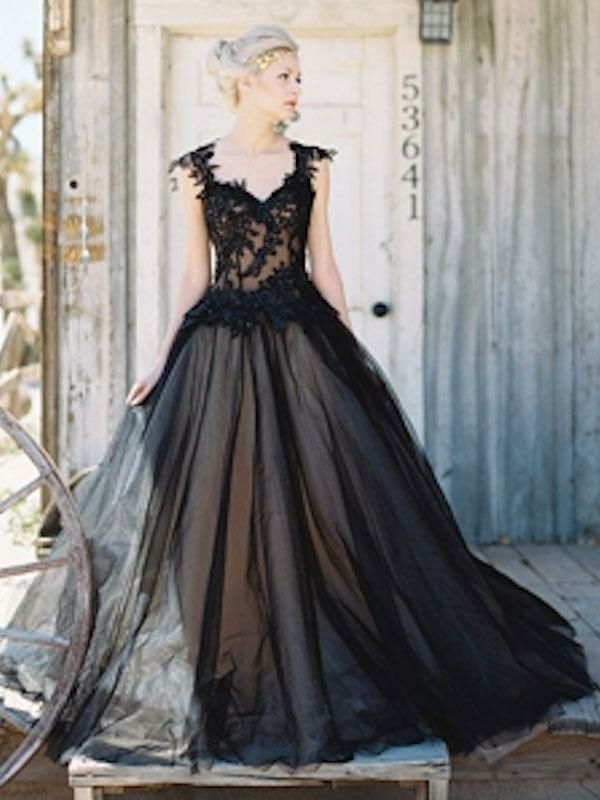 Wedding Dresses | Black Wedding Dresses Tulle Princess Silhouette Sleeveless Low Rise Waist Lace Court Train Bridal Gown Free Customization Wedding Wedding Dresses