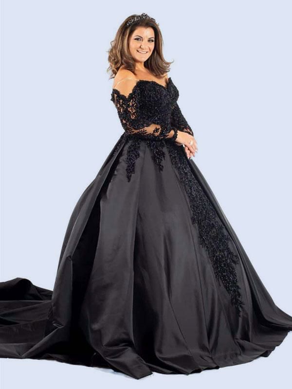 Wedding Dresses | Gothic Black Wedding Dresses A-Line Long Sleeves Lace With Train Bridal Gown Free Customization Wedding Wedding Dresses