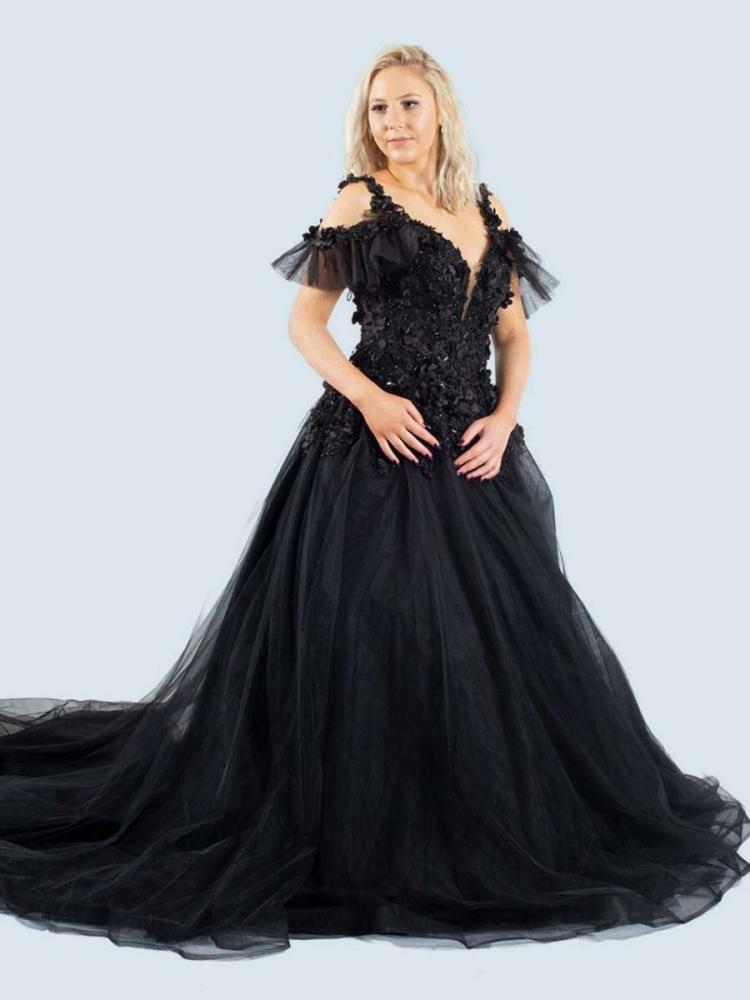 Wedding Dresses | Gothic Black Wedding Dresses A-Line Sleeveless Lace With Train Bridal Gown Free Customization Wedding Wedding Dresses