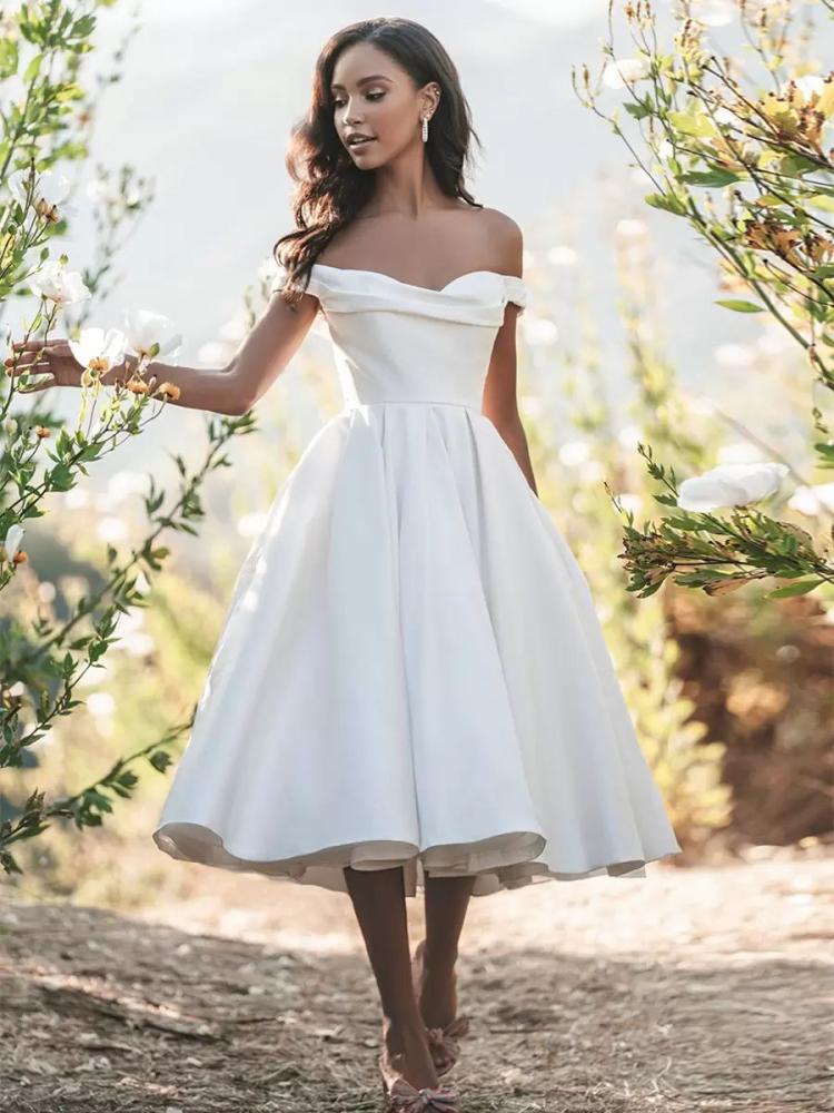 Wedding Dresses | Short Wedding Dresses Off-The-Shoulder Sleeveless Short Tea-Length Bridal Dresses Wedding Wedding Dresses