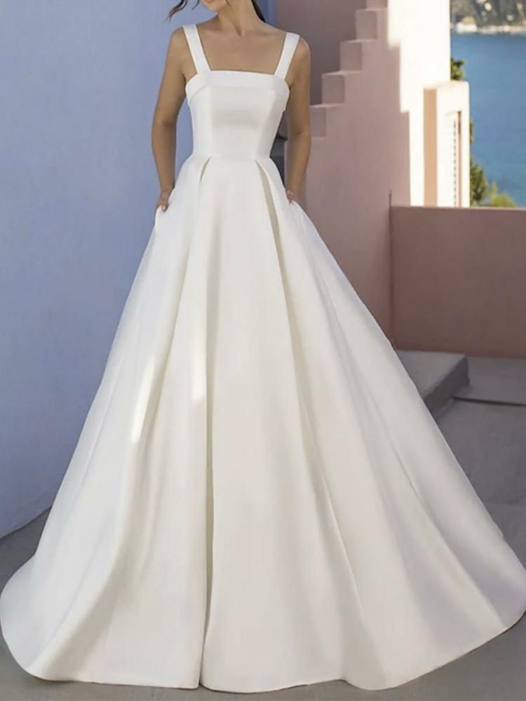 Wedding Dresses | Simple Wedding Dress Satin Fabric Strapless Sleeveless Pleated A-Line 60cm Bridal Dresses Wedding Wedding Dresses