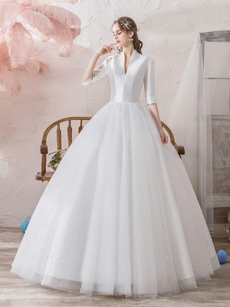 Wedding Dresses | Vintage Wedding Dresses Princess High Collar Half Sleeve Floor Length Tulle Traditional Bridal Gowns Wedding Wedding Dresses