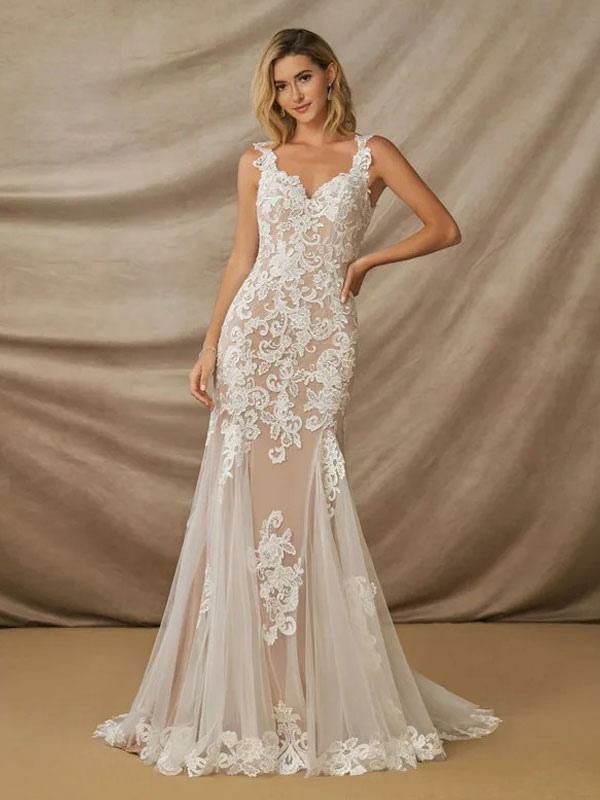 Wedding Dresses | Wedding Dress V-Neck Sleeveless Lace With Train Bridal Gowns Free Customization Wedding Wedding Dresses