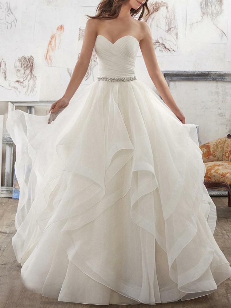 Wedding Dresses | Wedding Dresses 2024 Ball Gown Sweet Heart Sleeveless Floor Length Asymmetry Hem Tulle Bridal Gown Wedding Wedding Dresses