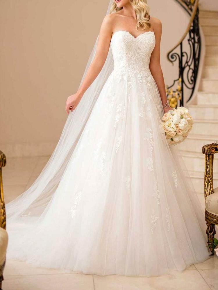 Wedding Dresses | White Simple Princess Ball Gown Wedding Dress A-Line Strapless Sleeveless Backless Lace Bridal Dresses Free Customization Wedding Wedding Dresses