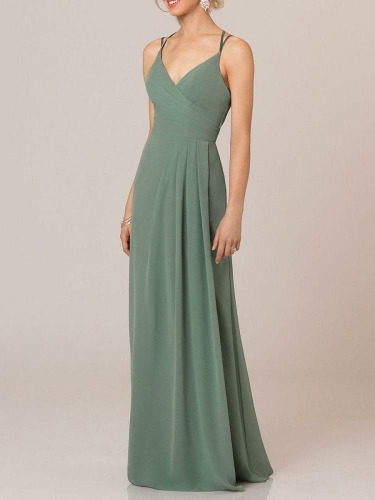 Wedding Party Dresses | Avocado Green Cheap Wedding Dresses V Neck Sleeveless Backless Pleated Chiffon A Line Floor Length Bride Dresses Free Customization Wedding Wedding Party Dresses