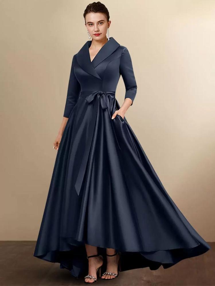 Wedding Party Dresses | Bridal Mother Dress 2024 3/4 Length Sleeves A-Line Sash Wedding Guest Dresses Free Customization Wedding Wedding Party Dresses