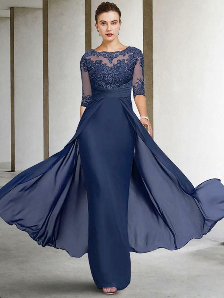 Wedding Party Dresses | Bridal Mother Dress Jewel Neck Half Sleeves Sheath Lace Floor-Length Wedding Guest Dresses Free Customization Wedding Wedding Party Dresses