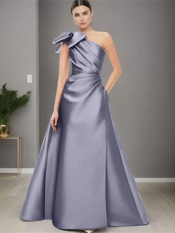 Wedding Party Dresses | Bridal Mother Dress One-Shoulder Sleeveless A-Line Bows Floor-Length Wedding Guest Dresses Wedding Wedding Party Dresses