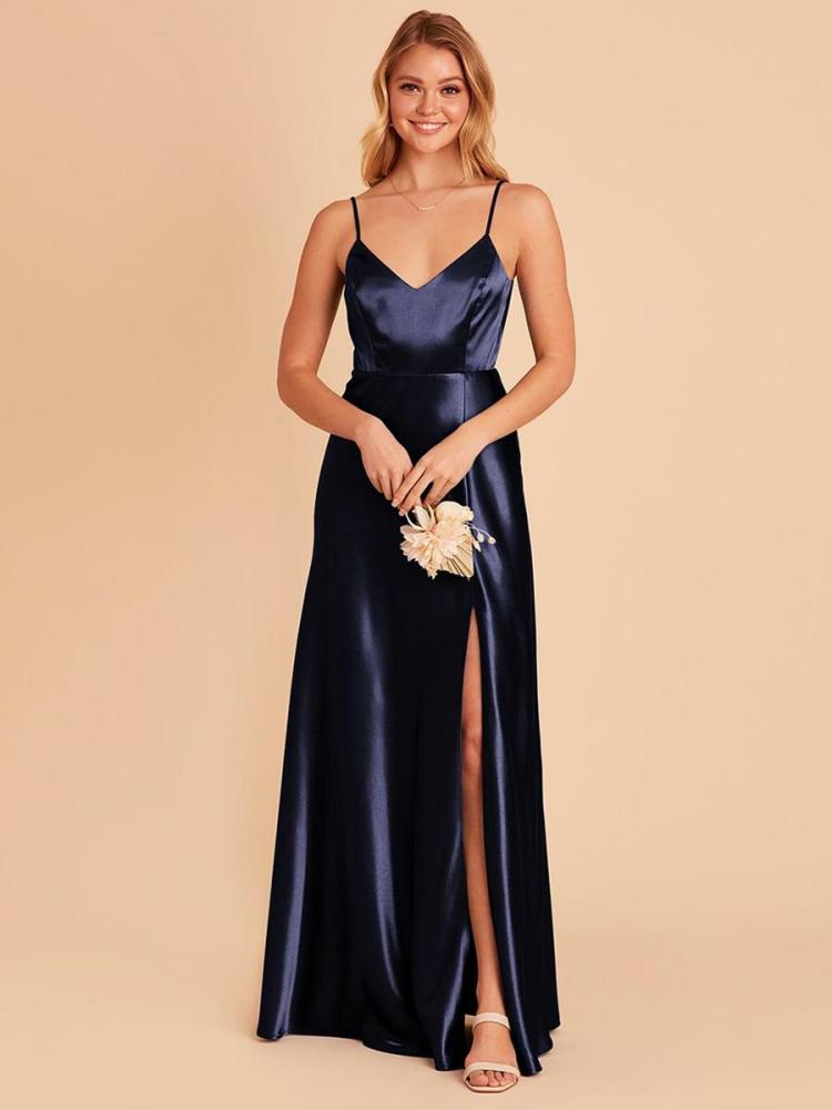 Wedding Party Dresses | Bridesmaid Dress A-Line Floor-Length Backless Satin Fabric Wedding Party Dress Wedding Wedding Party Dresses