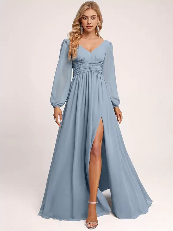 Wedding Party Dresses | Bridesmaid Dress A-Line Floor-Length Zipper Chiffon Formal Gowns Wedding Wedding Party Dresses