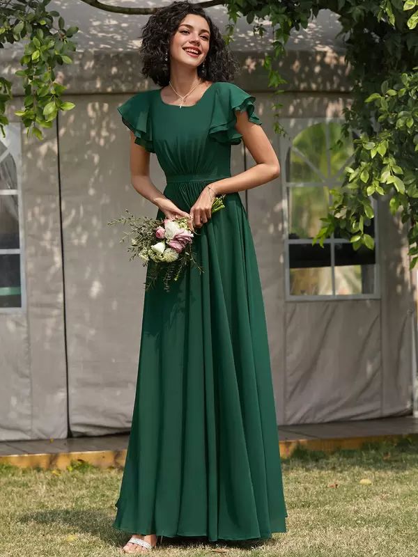 Wedding Party Dresses | Bridesmaid Dress A-Line Floor-Length Zipper Chiffon Wedding Party Dress Wedding Wedding Party Dresses