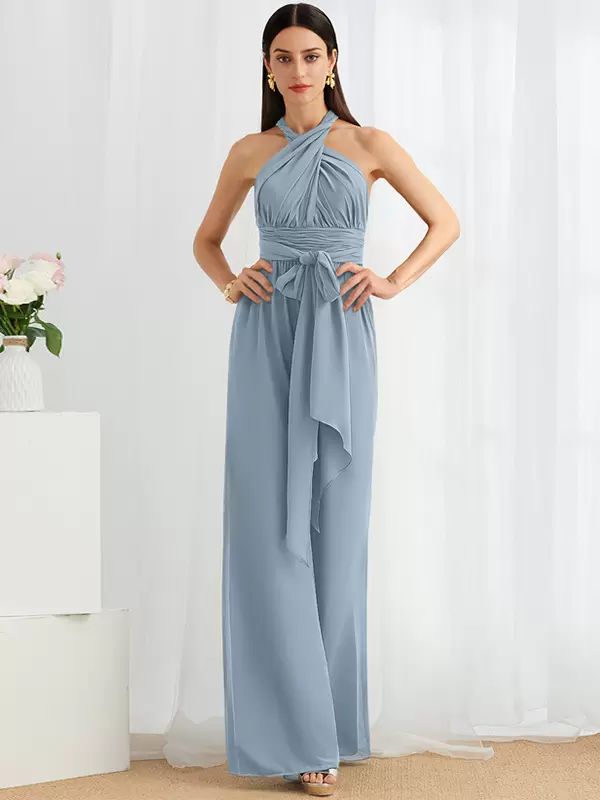 Wedding Party Dresses | Bridesmaid Dress Jumpsuit Floor-Length Zipper Chiffon Formal Gowns Wedding Wedding Party Dresses