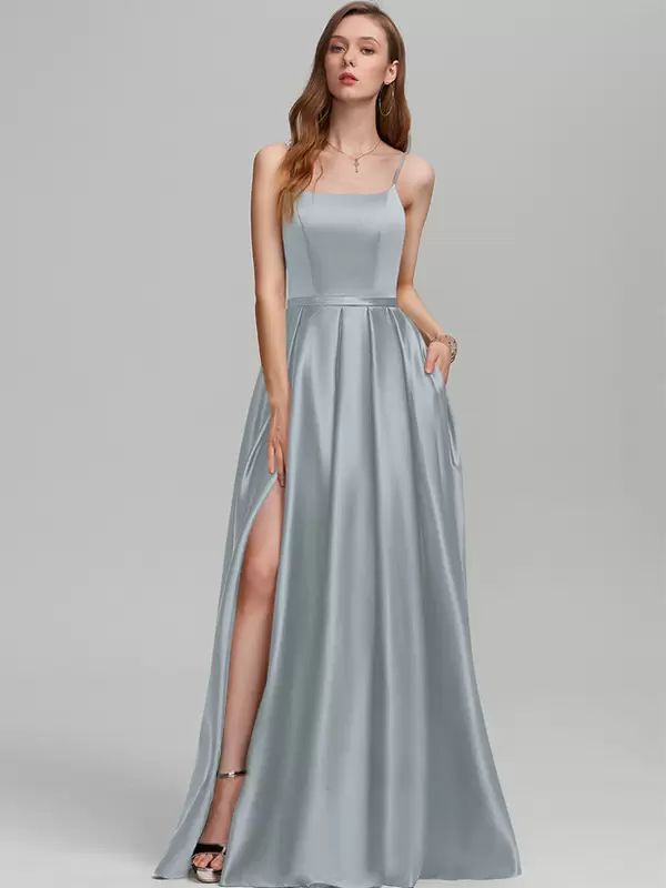 Wedding Party Dresses | Bridesmaid Dress Satin Fabric A-Line Floor-Length Formal Gowns Wedding Wedding Party Dresses