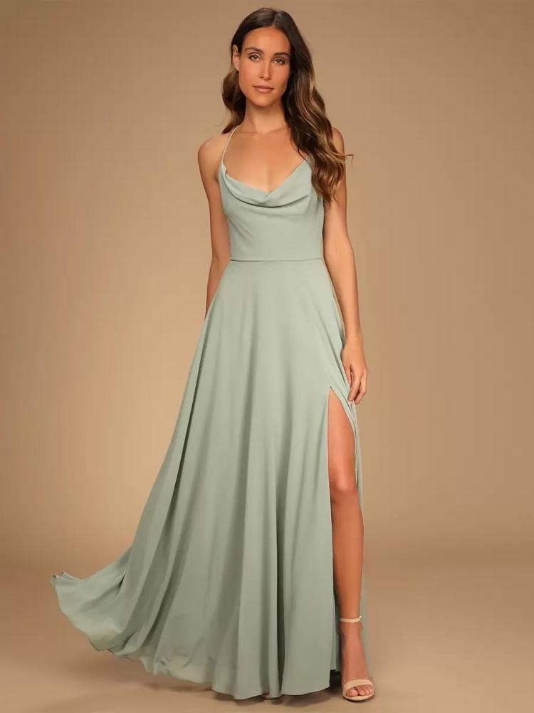 Wedding Party Dresses | Bridesmaid Dresses Chiffon A-Line Spaghetti Straps High Slit Wedding Party Dress Wedding Wedding Party Dresses