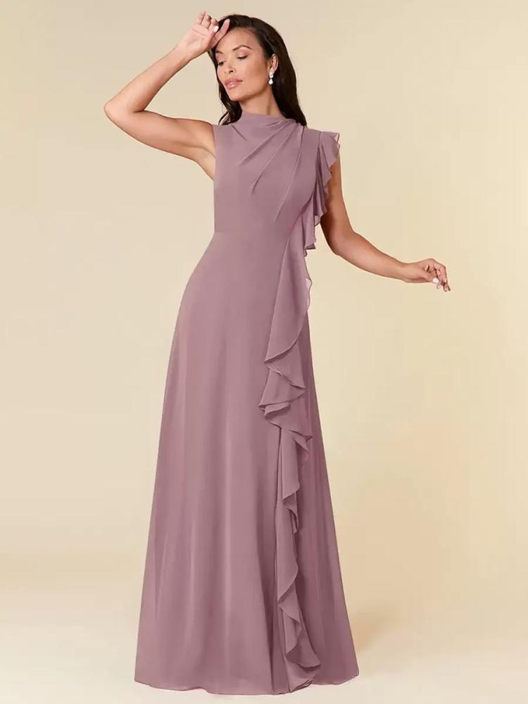 Wedding Party Dresses | Mother Dress High Collar Sleeveless A-Line Pleated Wedding Guest Dresses Wedding Wedding Party Dresses