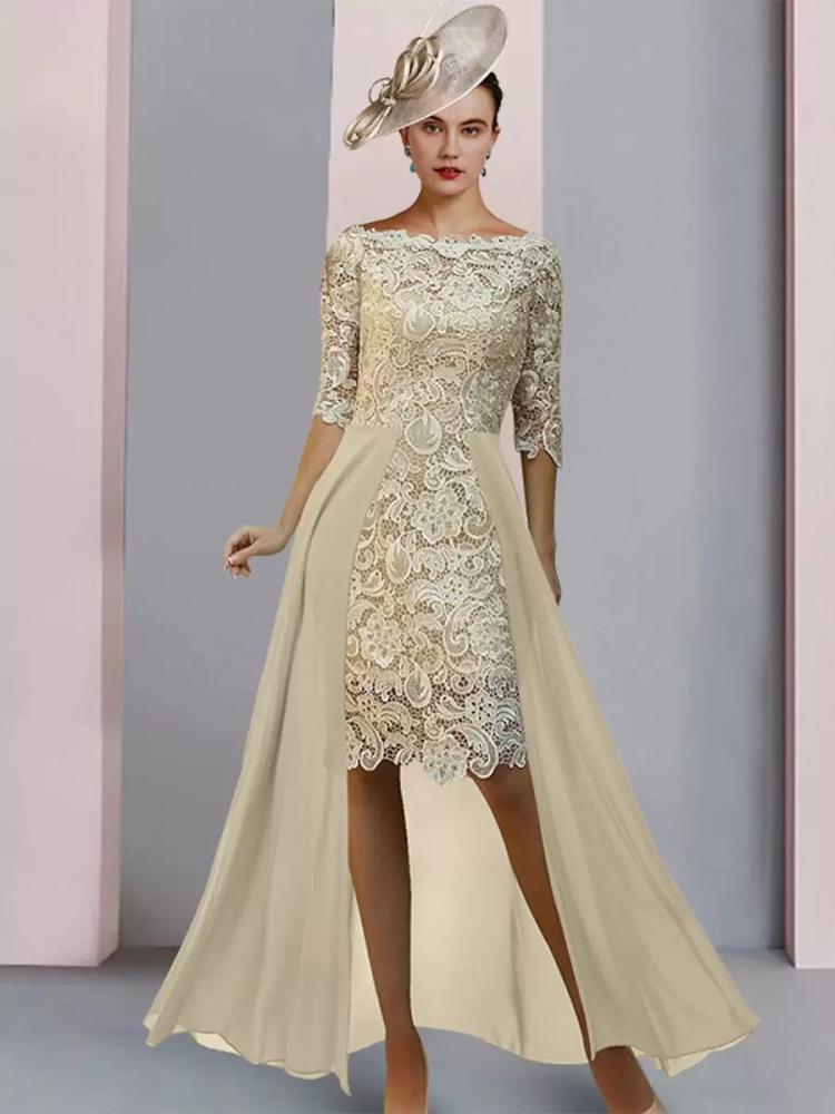 Wedding Party Dresses | Mother Dress Jewel Neck Half Sleeves Sheath Lace Guest Dresses For Wedding Free Customization Wedding Wedding Party Dresses