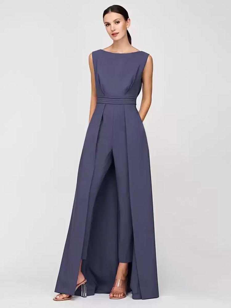 Wedding Party Dresses | Mother Dress Jewel Neck Sleeveless Jumpsuit Pleated Ankle-Length Guest Dresses For Wedding Wedding Wedding Party Dresses