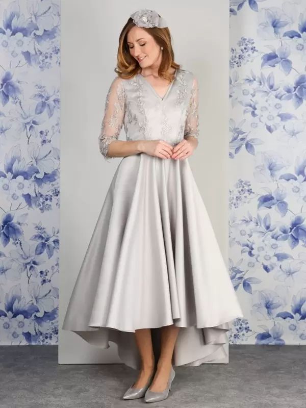 Wedding Party Dresses | Mother Dress V-Neck 3/4 Length Sleeves A-Line Lace Tea-Length Wedding Guest Dresses Wedding Wedding Party Dresses