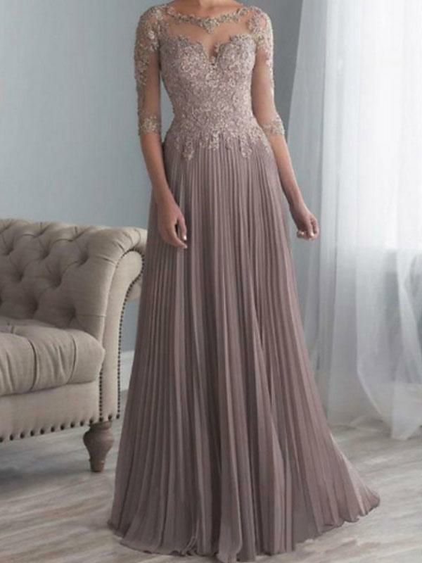 Wedding Party Dresses | Mother Evening Dress A-Line Party Dress Half Sleeves Lace Wedding Guest Dresses Chiffon Party Dresses Long Pageant Dress Free Customization Wedding Wedding Party Dresses