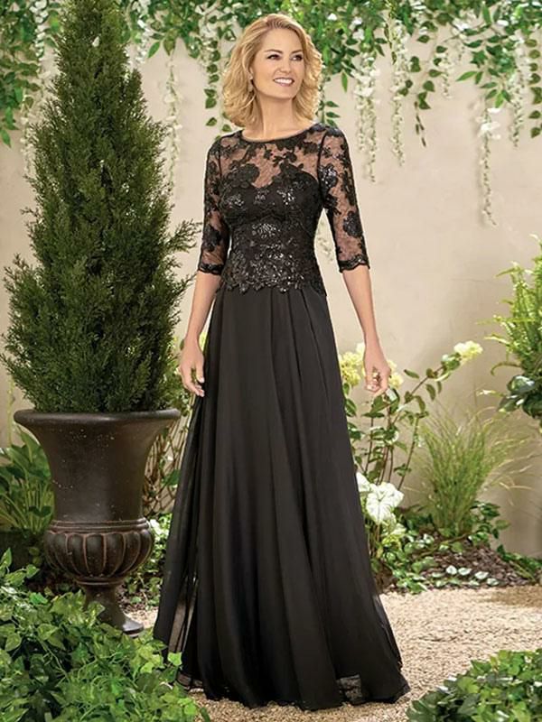 Wedding Party Dresses | Party Dress For Mother Of The Bride Jewel Neck 3/4 Length Sleeves A-Line Lace Guest Dresses For Wedding Free Customization Wedding Wedding Party Dresses