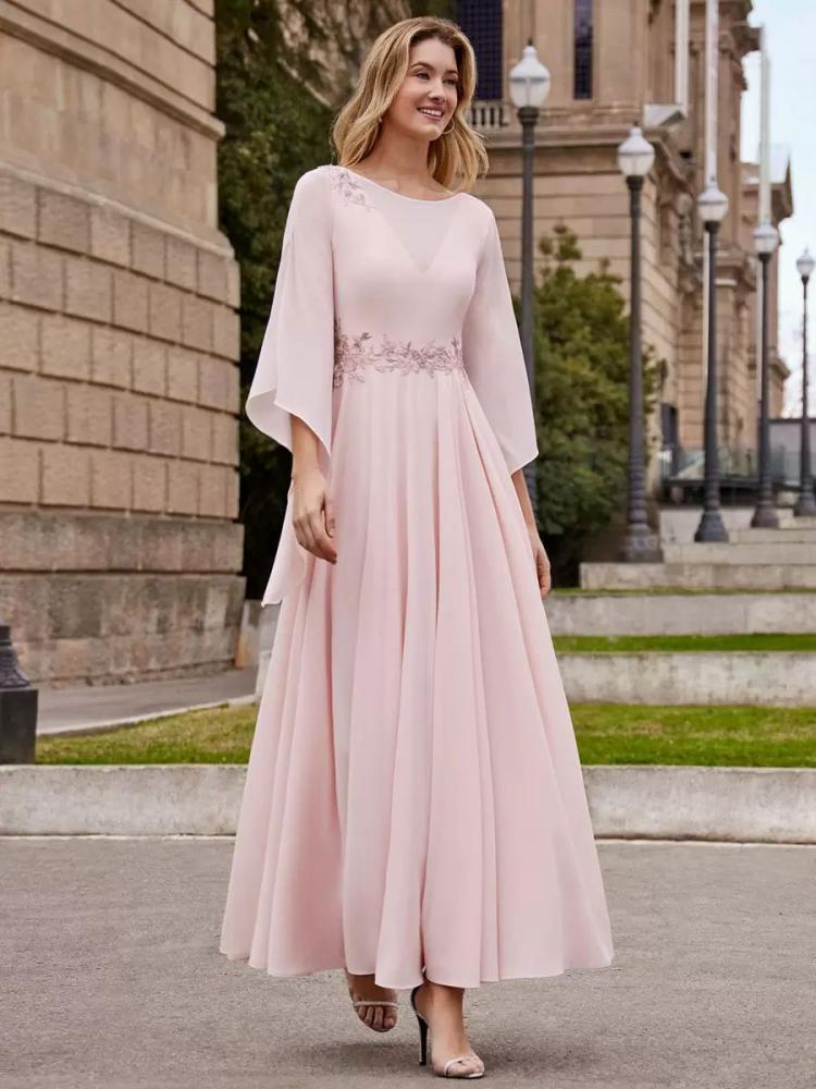 Wedding Party Dresses | Party Dress For Mother Of The Bride Jewel Neck Half Sleeves A-Line Ankle-Length Wedding Guest Dresses Wedding Wedding Party Dresses