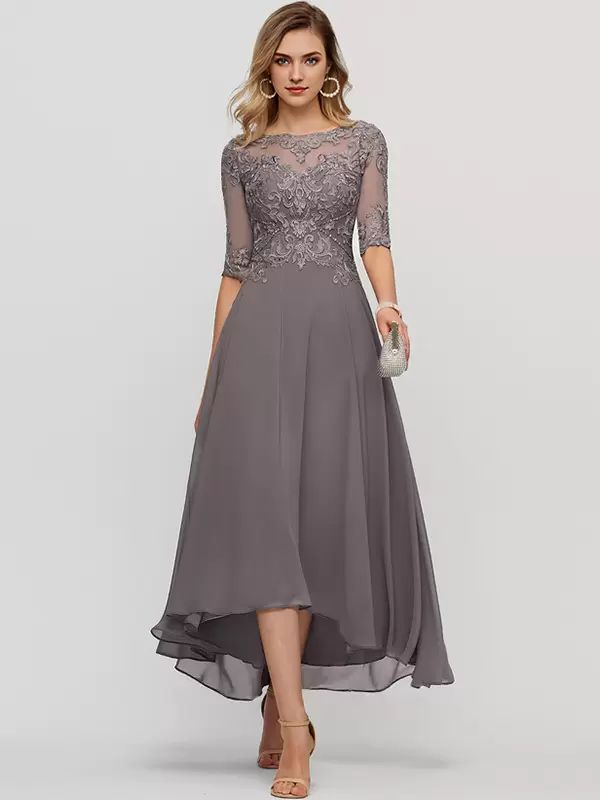 Wedding Party Dresses | Party Dress For Mother Of The Bride Jewel Neck Half Sleeves A-Line Lace Wedding Guest Dresses Wedding Wedding Party Dresses