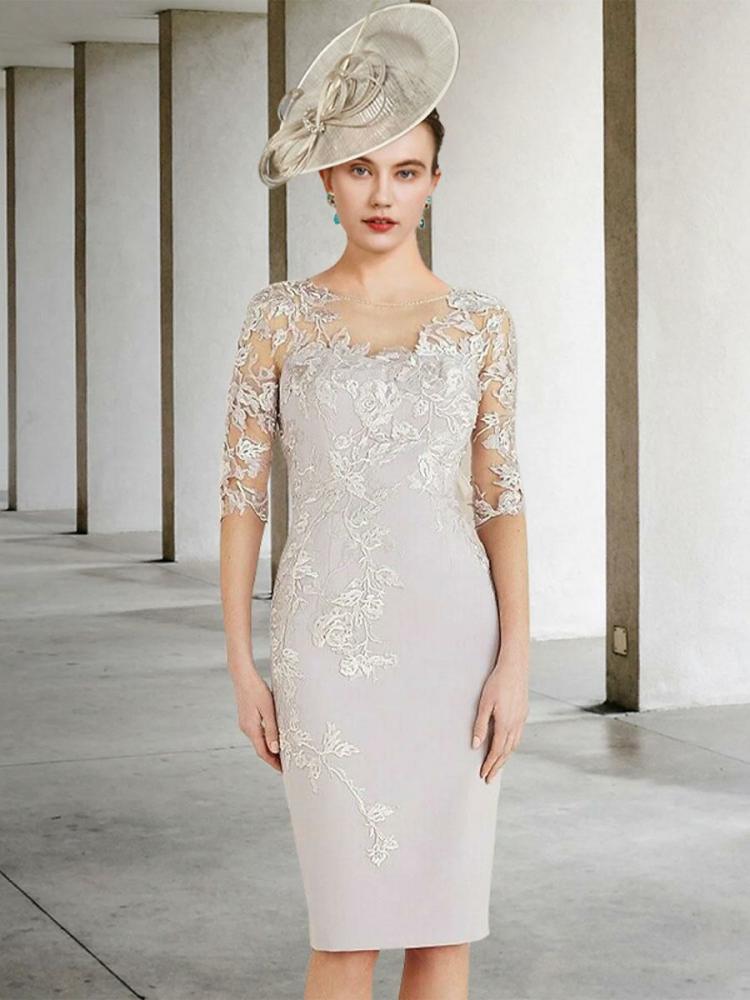 Wedding Party Dresses | Party Dress For Mother Of The Bride Jewel Neck Half Sleeves Sheath Lace Wedding Guest Dresses Free Customization Wedding Wedding Party Dresses