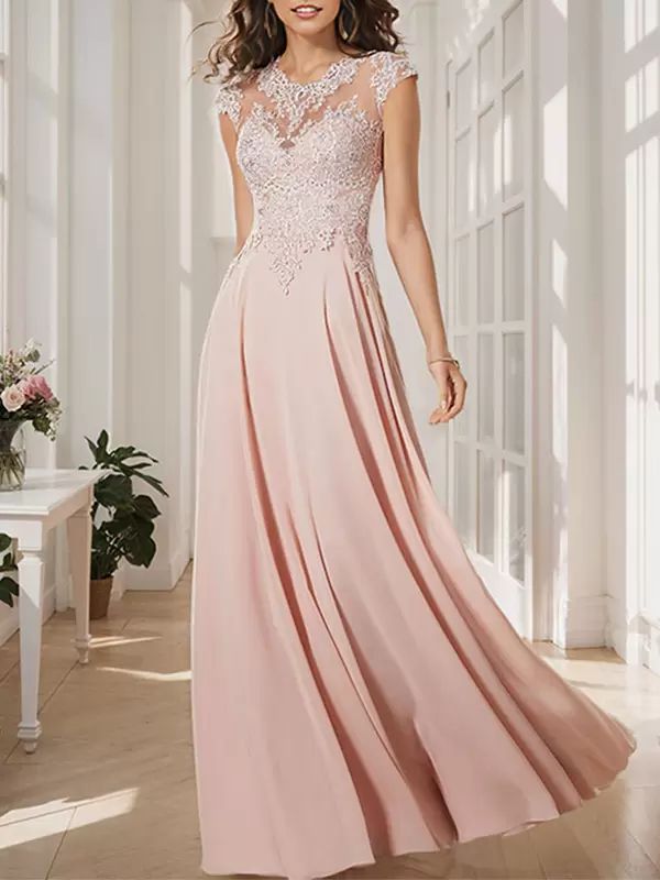 Wedding Party Dresses | Party Dress For Mother Of The Bride Jewel Neck Long Sleeves Floor-Length A-Line Guest Dresses For Wedding Wedding Wedding Party Dresses