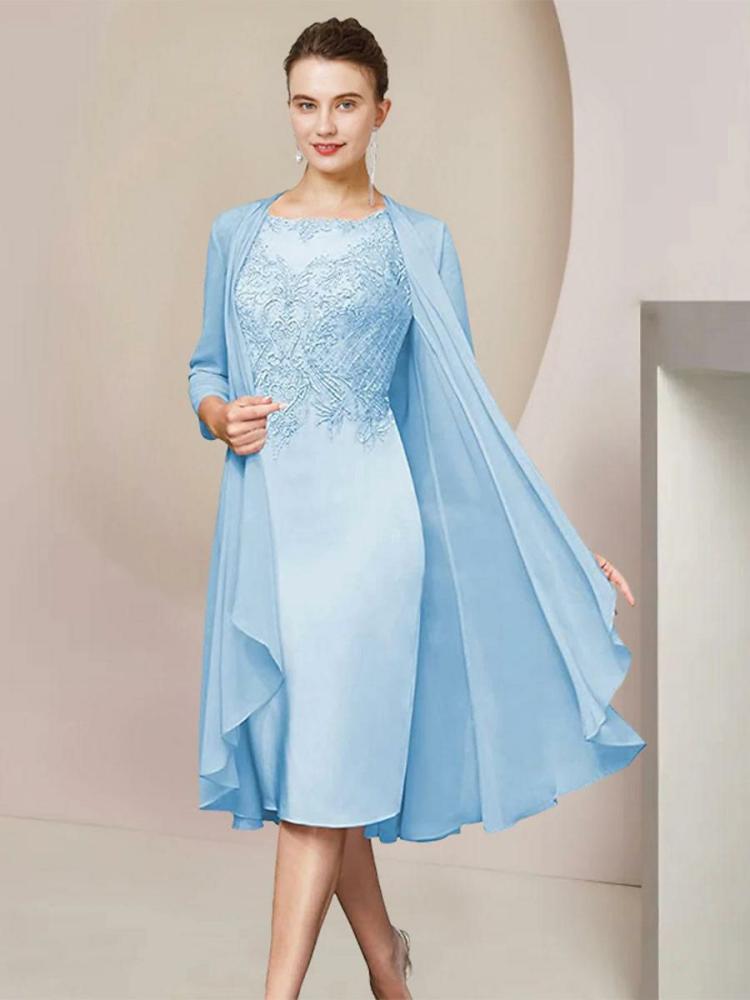 Wedding Party Dresses | Party Dress For Mother Of The Bride Jewel Neck Short Sleeves A-Line Lace Tea-Length Guest Dresses For Wedding Free Customization Wedding Wedding Party Dresses