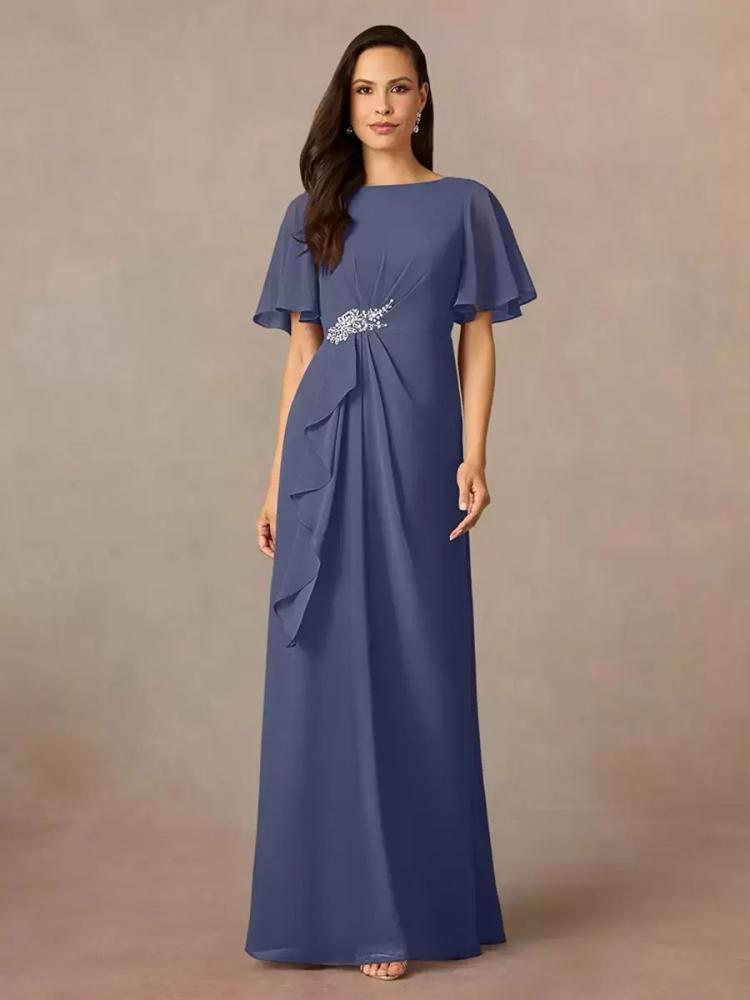 Wedding Party Dresses | Party Dress For Mother Of The Bride Jewel Neck Short Sleeves A-Line Pleated Wedding Guest Dresses Wedding Wedding Party Dresses