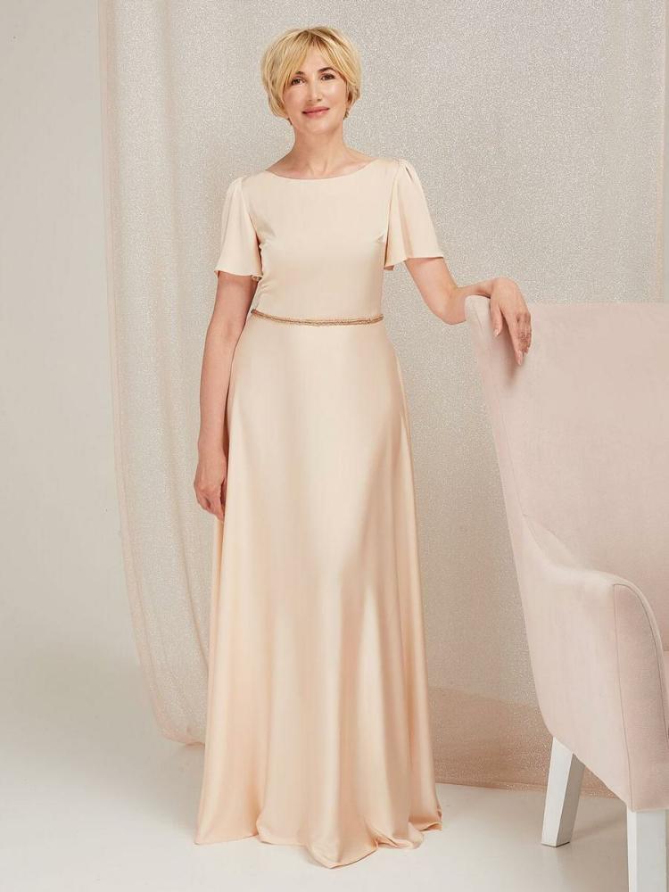 Wedding Party Dresses | Party Dress For Mother Of The Bride Jewel Neck Short Sleeves A-Line Sash Floor-Length Guest Dresses For Wedding Free Customization Wedding Wedding Party Dresses