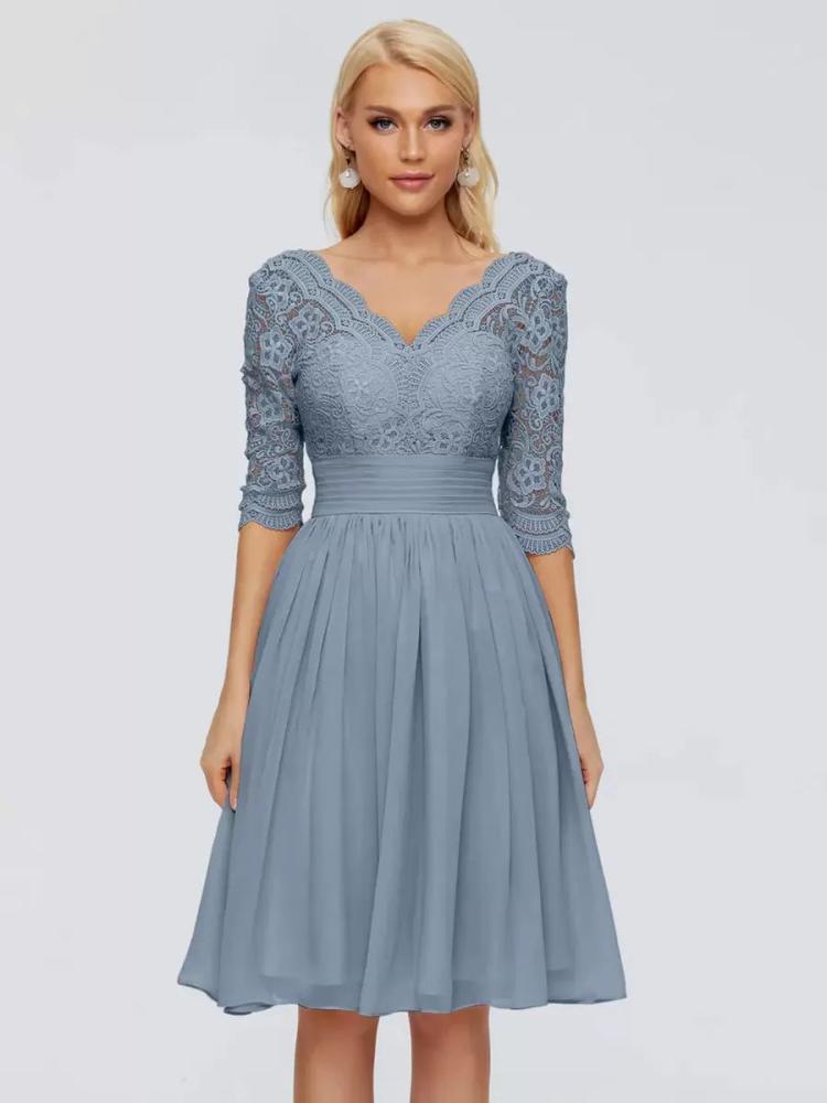 Wedding Party Dresses | Party Dress For Mother Of The Bride V-Neck Half Sleeves Short Lace Knee-Length Wedding Guest Dresses Wedding Wedding Party Dresses