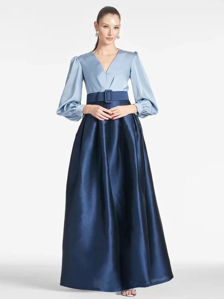 Wedding Party Dresses | Party Dress For Mother Of The Bride V-Neck Long Sleeves A-Line Sash Guest Dresses For Wedding Wedding Wedding Party Dresses