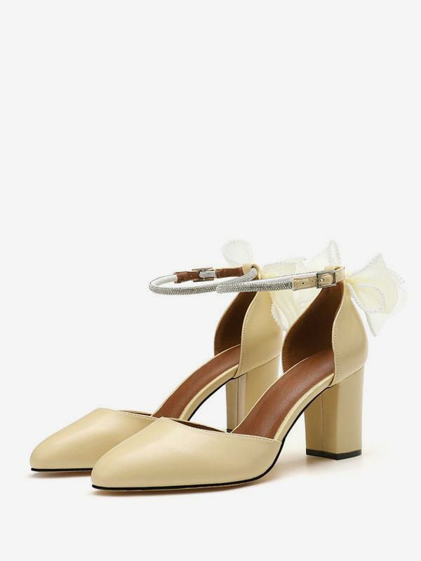 Wedding Shoes | Block Heel Pumps Bows Round Toe Ankle Strap Pumps Shoes Wedding Shoes