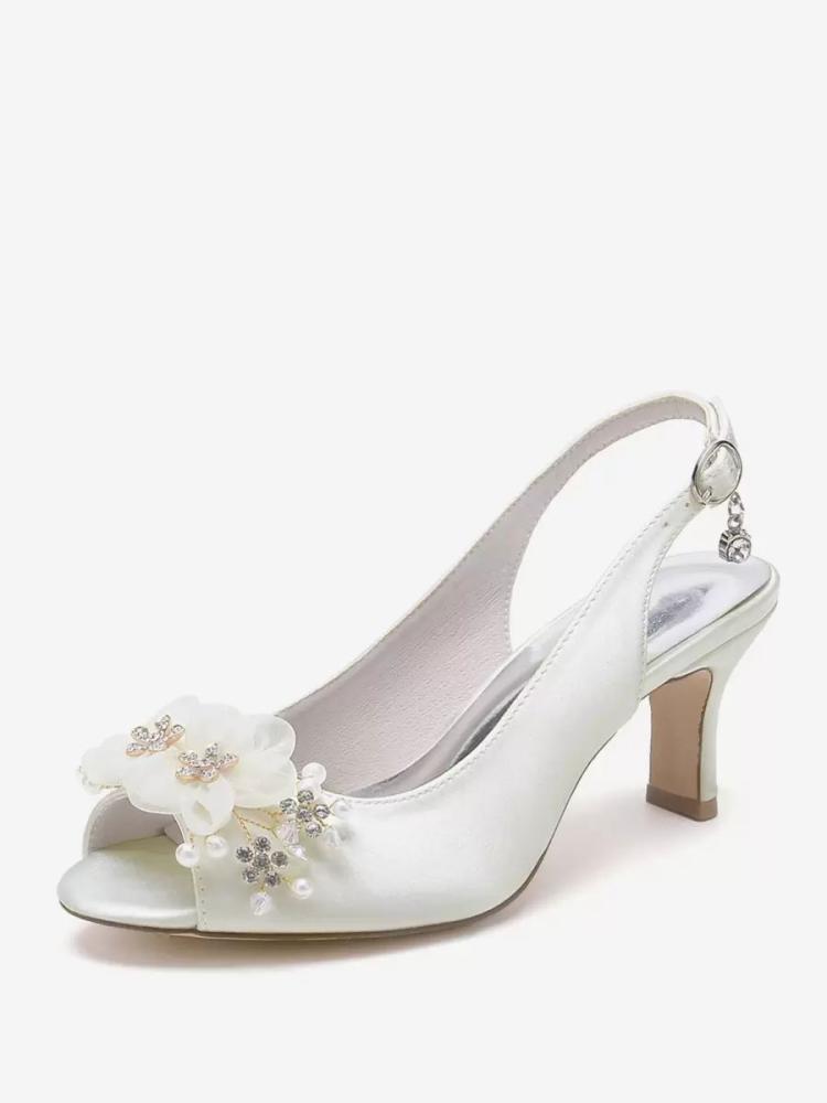 Wedding Shoes | Bridal Sandals Ivory Satin Chic Peep Toe Flowers Wedding Sandals Shoes Wedding Shoes